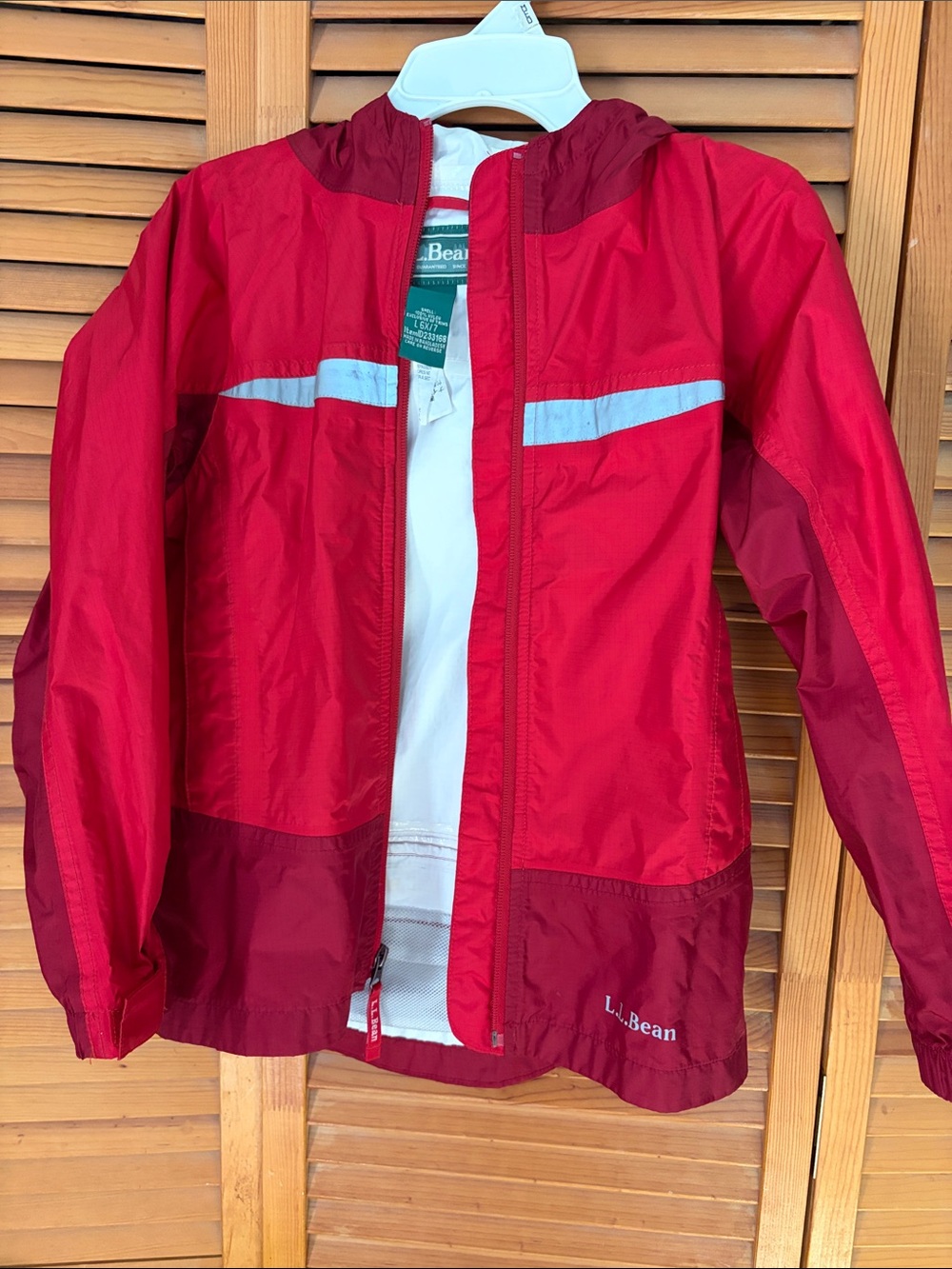L.L. Bean Kids Red Hooded Packable Rain Jacket